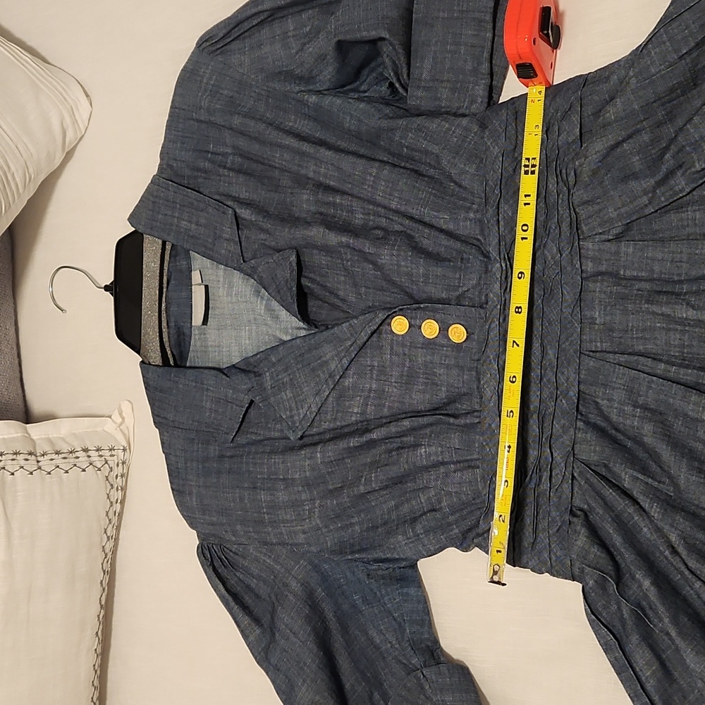 eShakti Retro Chambray Midi Shirtdress - Indigo Blue Denim Gold Buttons -Sz 14 - Picture 13 of 13